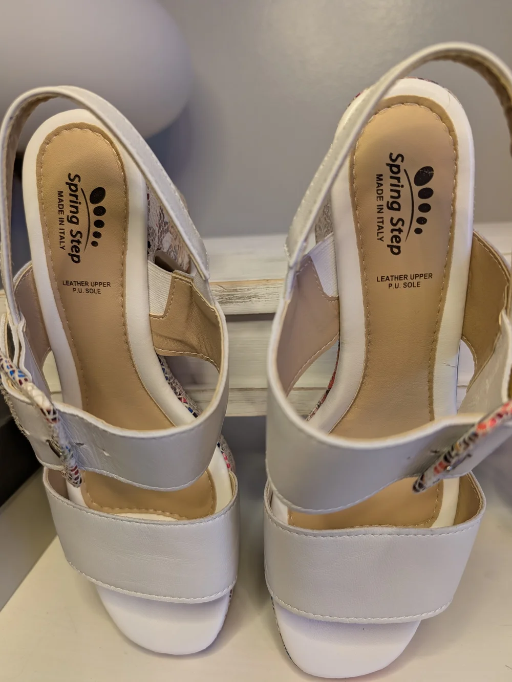 Spring Step, Azucar White Multi Platform Leather Slingbacks, 8.5 - NWOT!